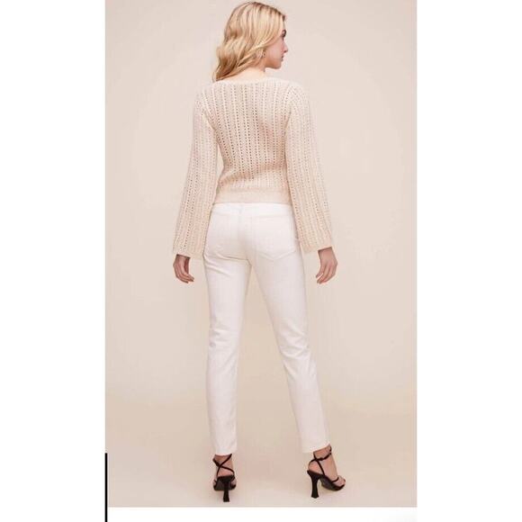 Revolve ASTR the Label NEW Antiqued Cream Cross Knit Open Weave V-Neck Sweater M - Picture 10 of 13